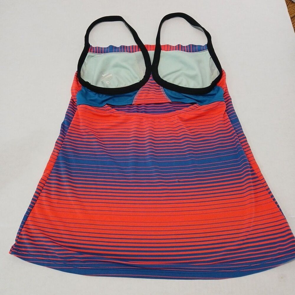 Nike Racerback Tankini Swimsuit TOP ONLY Vibrant Orange/Blue Stripped Sz-Small - Picture 11 of 16